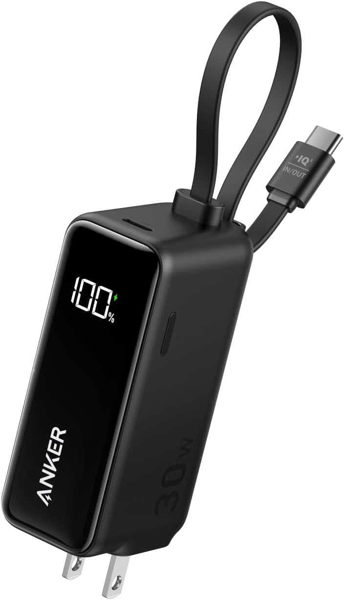 Anker 30Wモバイルバッテリー (5000mAh) USB-Cケーブル一体型 ブラック
