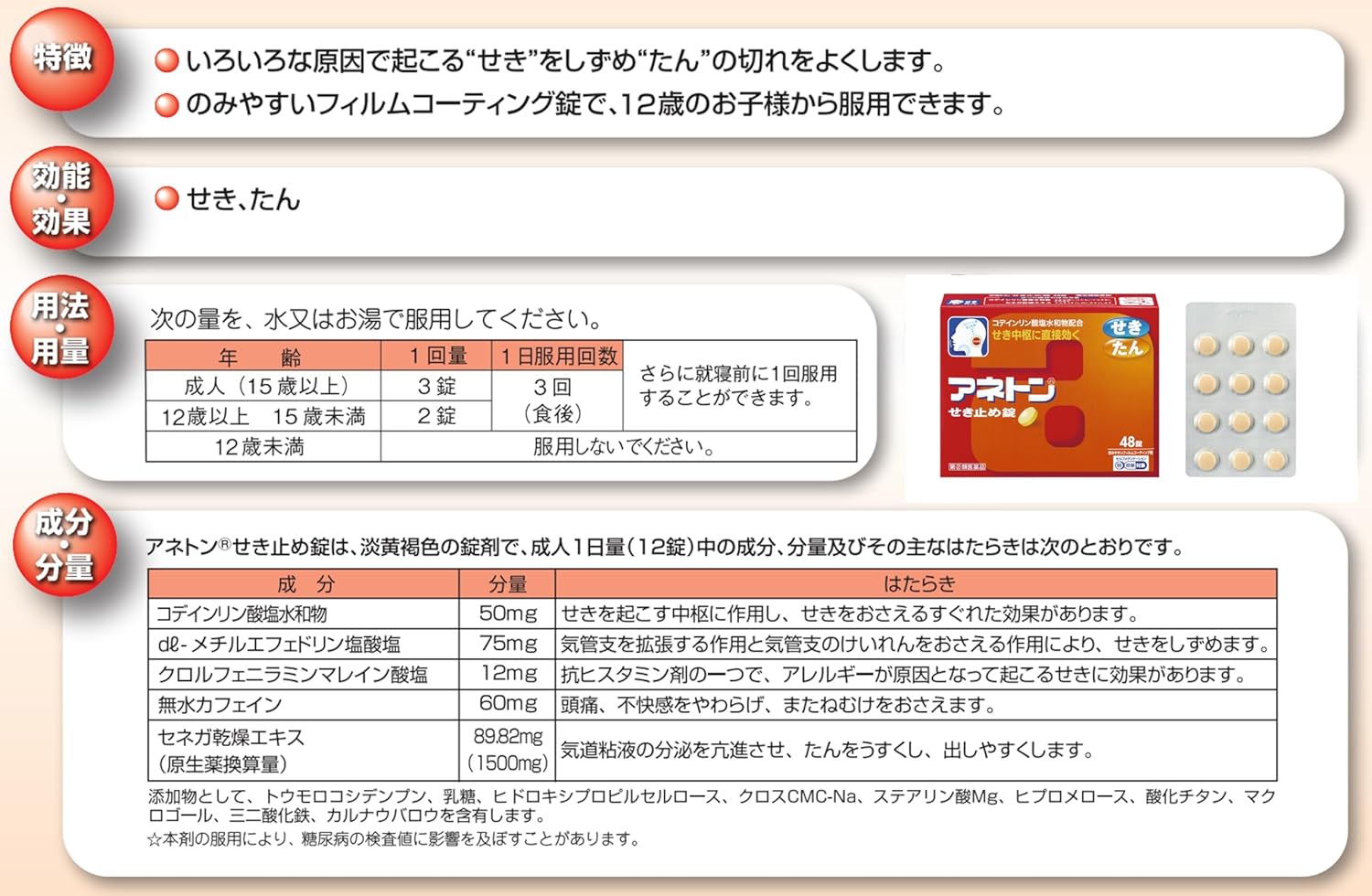 アネトンせき止め錠 48錠【指定第2類医薬品】