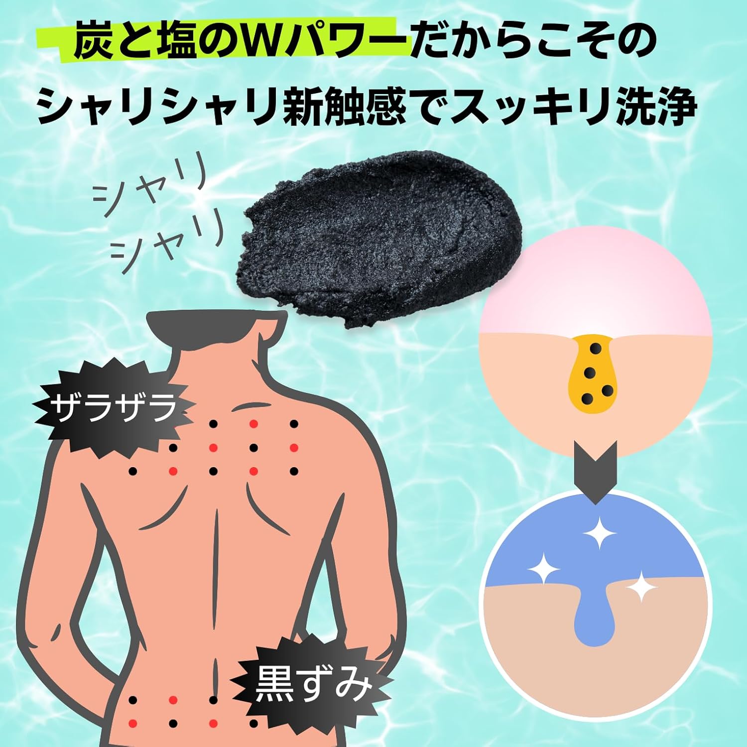 炭・塩配合ボディスクラブ 角質除去・黒ずみ対策 大容量500g メンズ&レディース