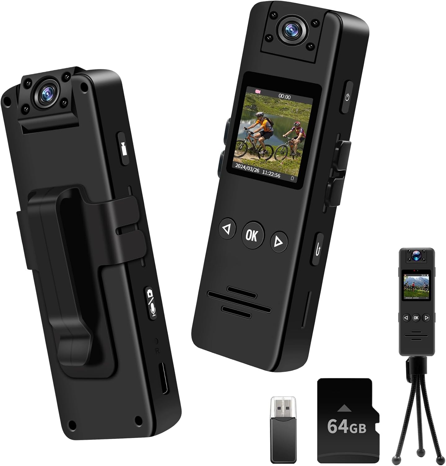 【旅行・外出用】小型ウェアラブル1080Pアクションカメラ（64G SDカード付属）