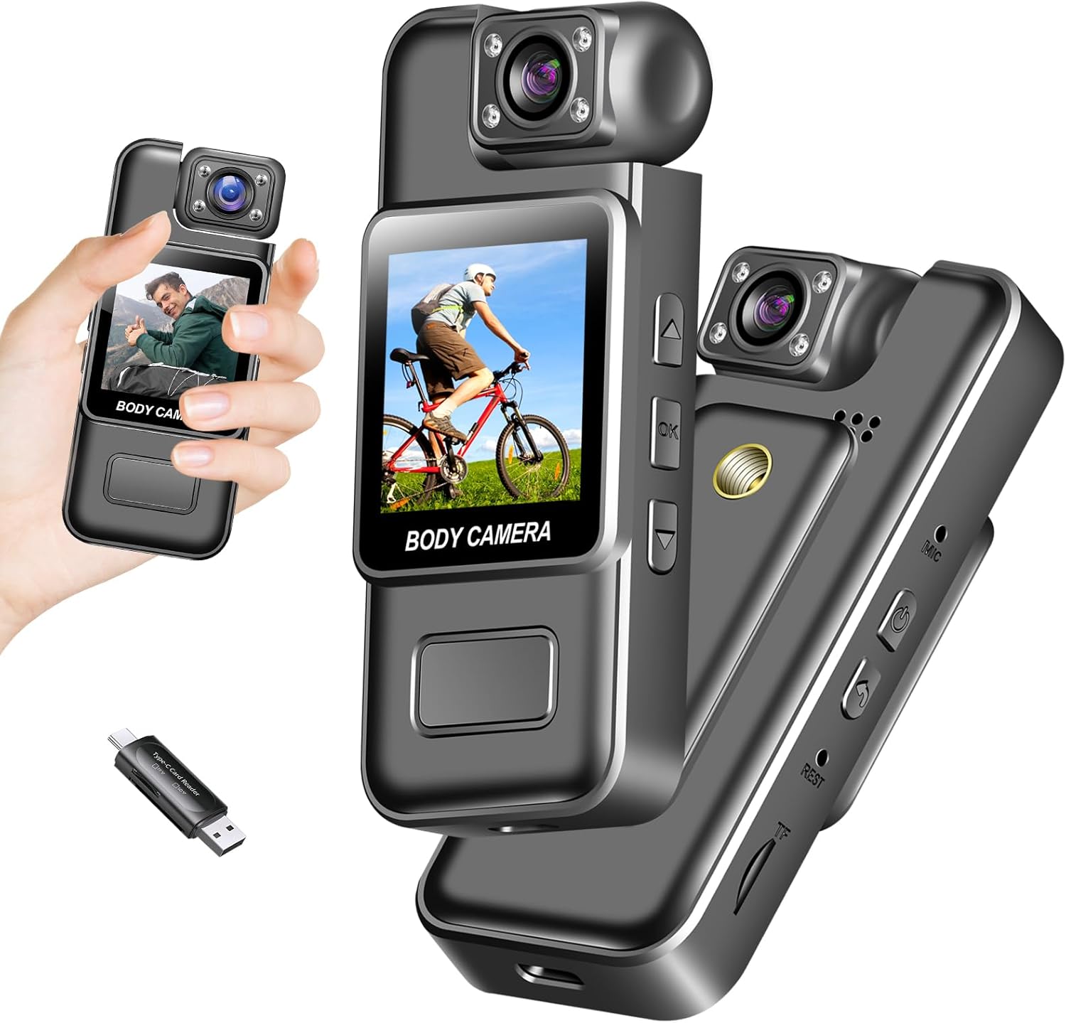 最新2K小型ビデオカメラ（128G micro SDカード付属）屋外・屋内用、軽量・180度回転レンズ・USBカードリーダー付き