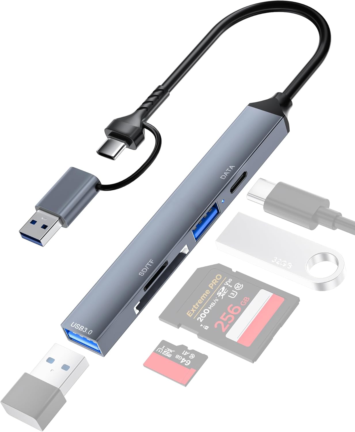 USB-C & Type-A対応 MicroSD/SDカードリーダー TFカードリーダー
