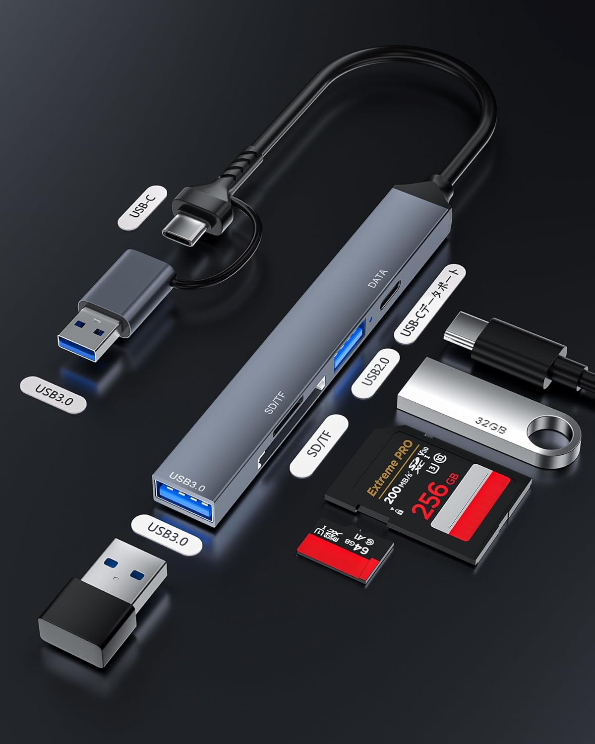 USB-C & Type-A対応 MicroSD/SDカードリーダー TFカードリーダー