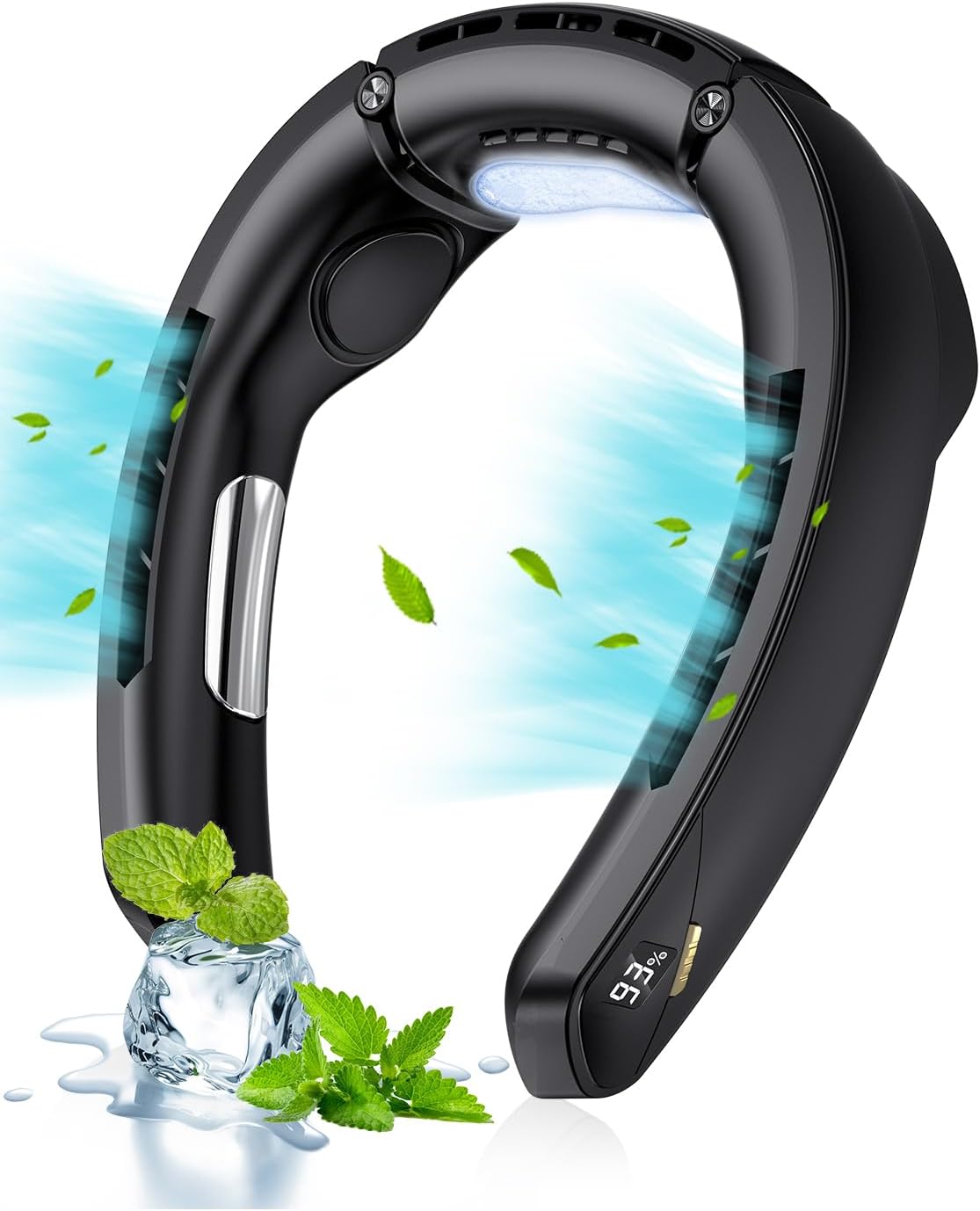 夏季熱中症対策 JUUE ネッククーラー 携帯扇風機 4000mAh大容量 Type-C充電 黒