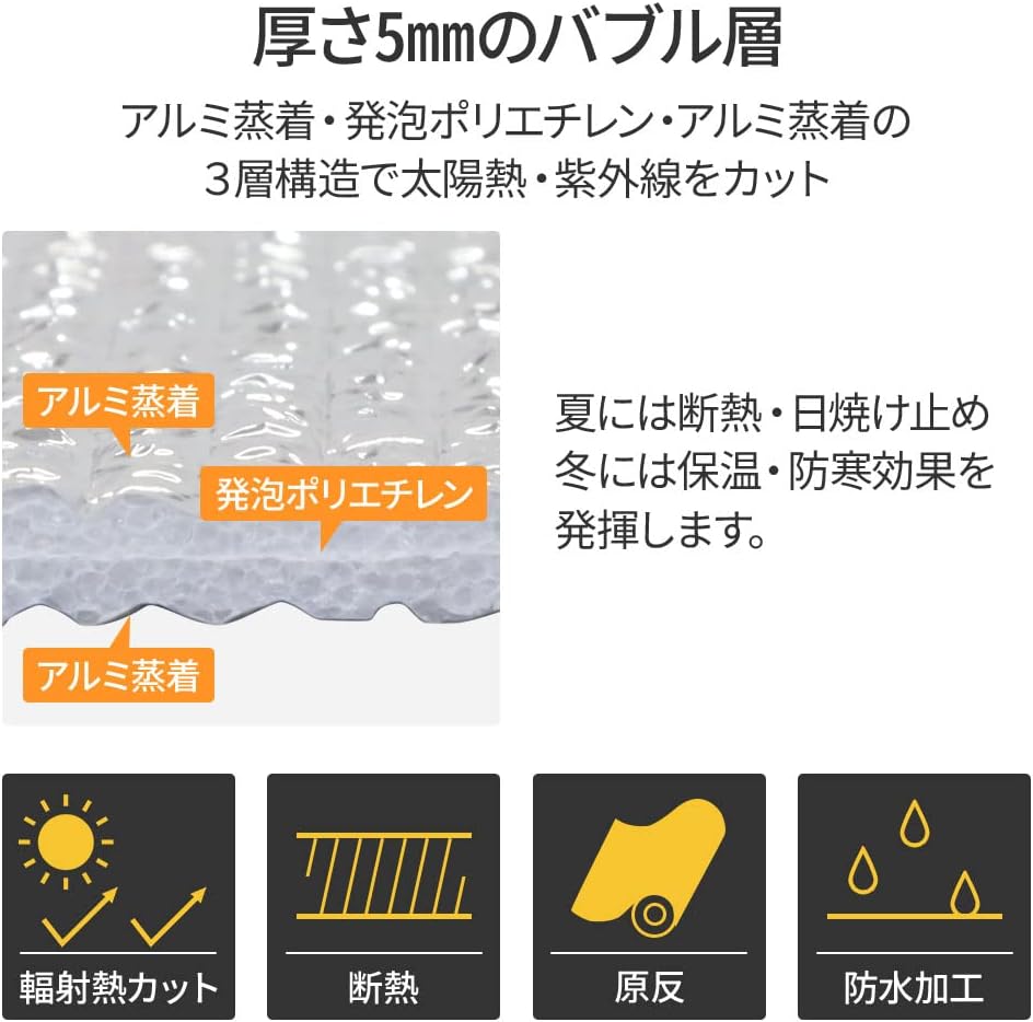 業務用アルミ断熱シート 10m×1m 冷暖房効果アップ 両面蒸着 5mm