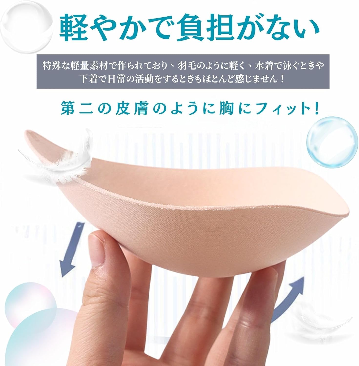取り外し可能な三角形スポンジブラパッド - 肌に優しく通気性抜群
