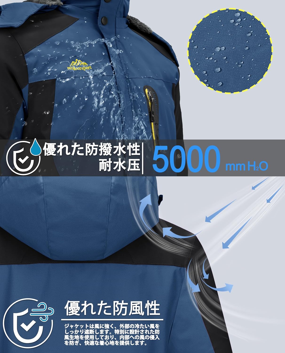 アウトドア メンズ 多機能 フリースマウンテンパーカー フード付き 取り外し可能