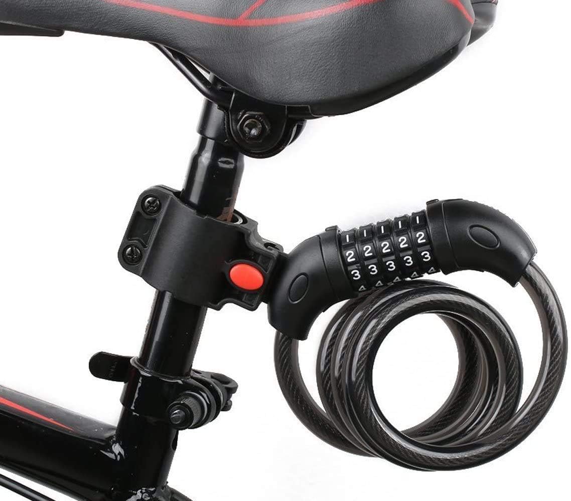 自転車用ダイヤルロック 鍵式 ワイヤーロック 5桁 防盗 ブラック 120cm