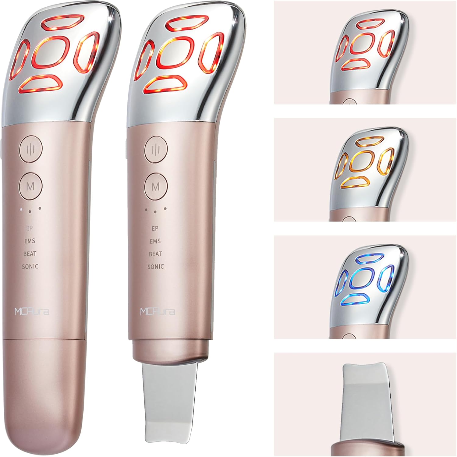 EMS美顔器 4モード12役 超音波振動・LED搭載 多機能フェイスケア【ピンクゴールド】