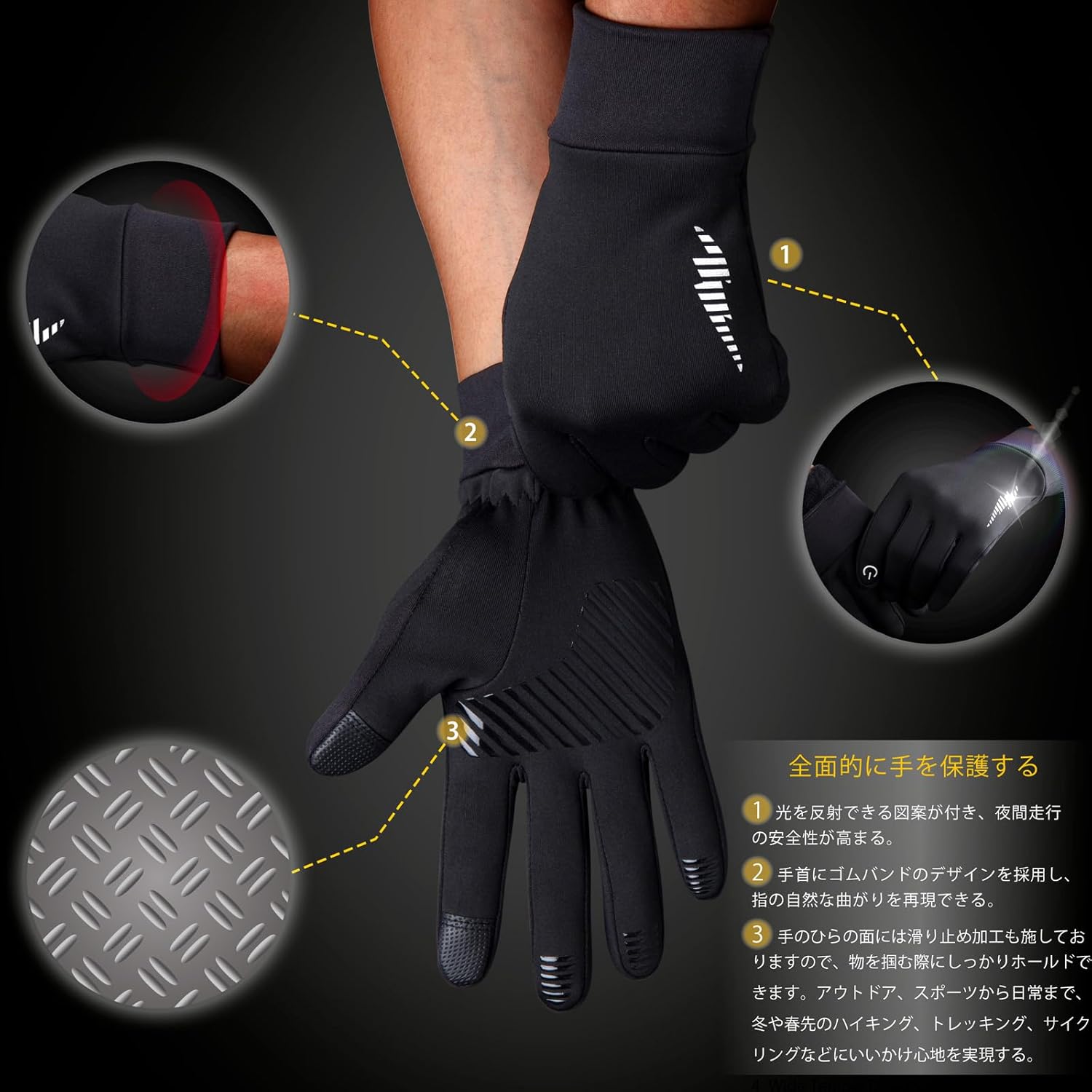 防寒タッチパネル対応自転車グローブ メンズ・レディース用 3D立体設計