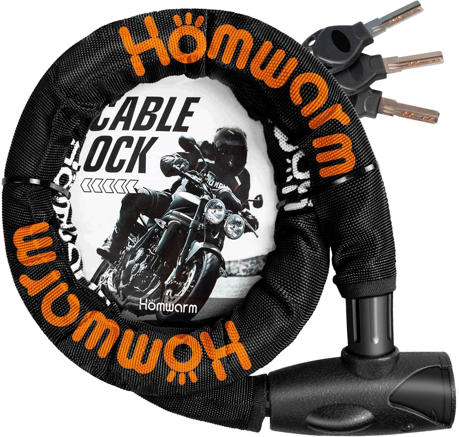 頑丈なバイクロック チェーンロック φ22mm×1200mm 盗難防止 鍵3本付き ブラック