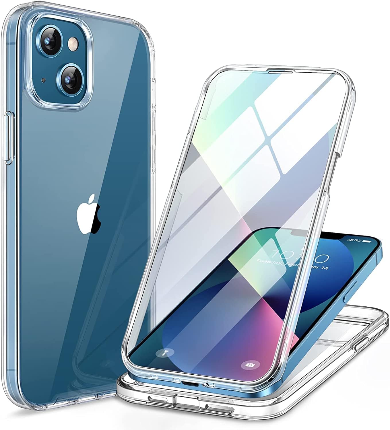 iPhone13用 360°フルカバーケース 強化ガラス クリア ワイヤレス充電対応