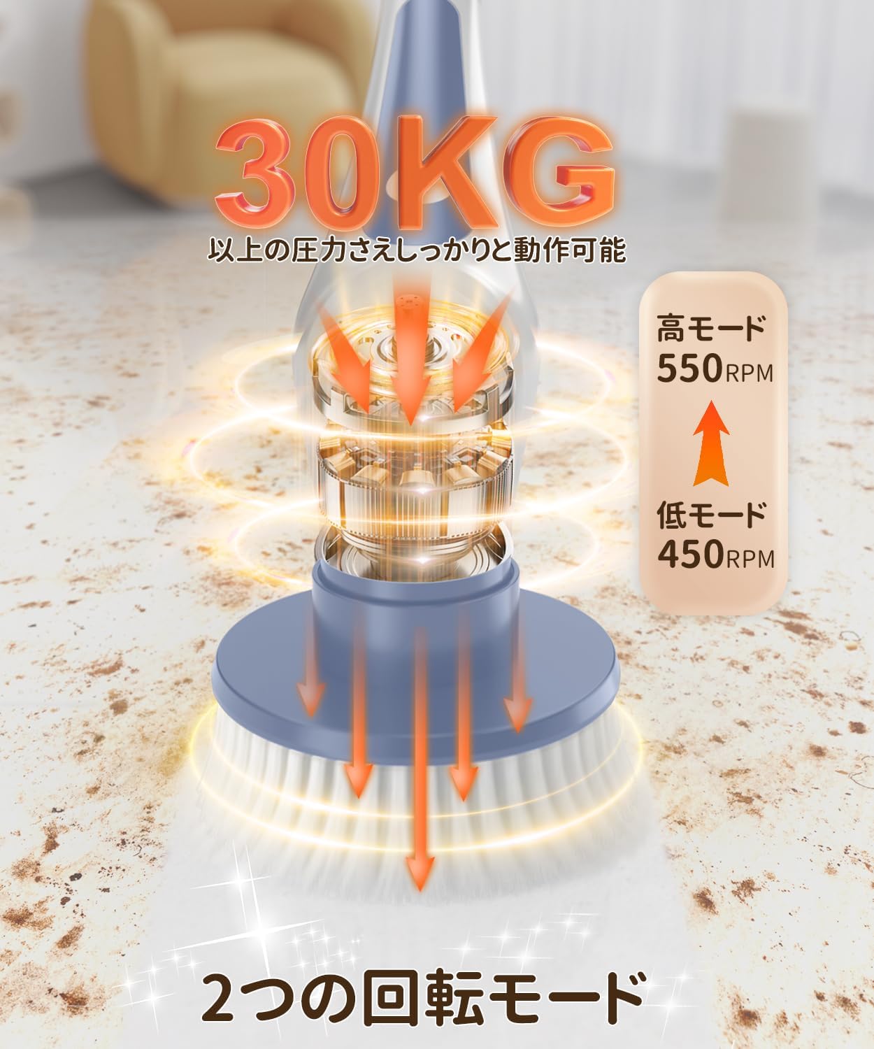 母の日ギフト【防水・コードレス】電動バスポリッシャー 伸縮式ブラシ 充電式 7種類替えブラシ付き