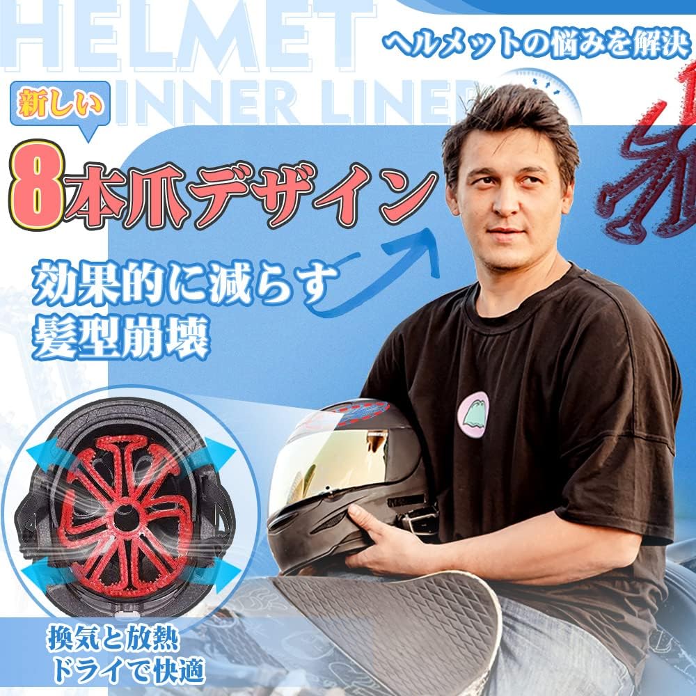 ヘルメット用シリコンインナーパッド（髪型崩れ防止・レッド）