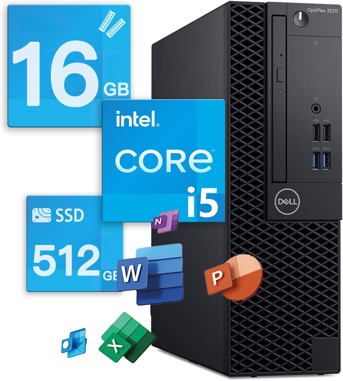 整備済み Dell OptiPlex 3070SFFF デスクトップPC - 第9世代 Intel i5-9500、16GBメモリ、512GB SSD、Windows 11 Pro、MS Office 2019付