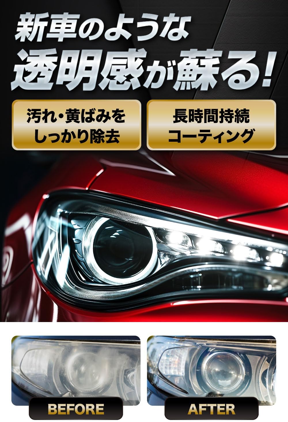 プロ仕様 ヘッドライトクリーナー 黄ばみ・くすみ除去 クリアなライト再生