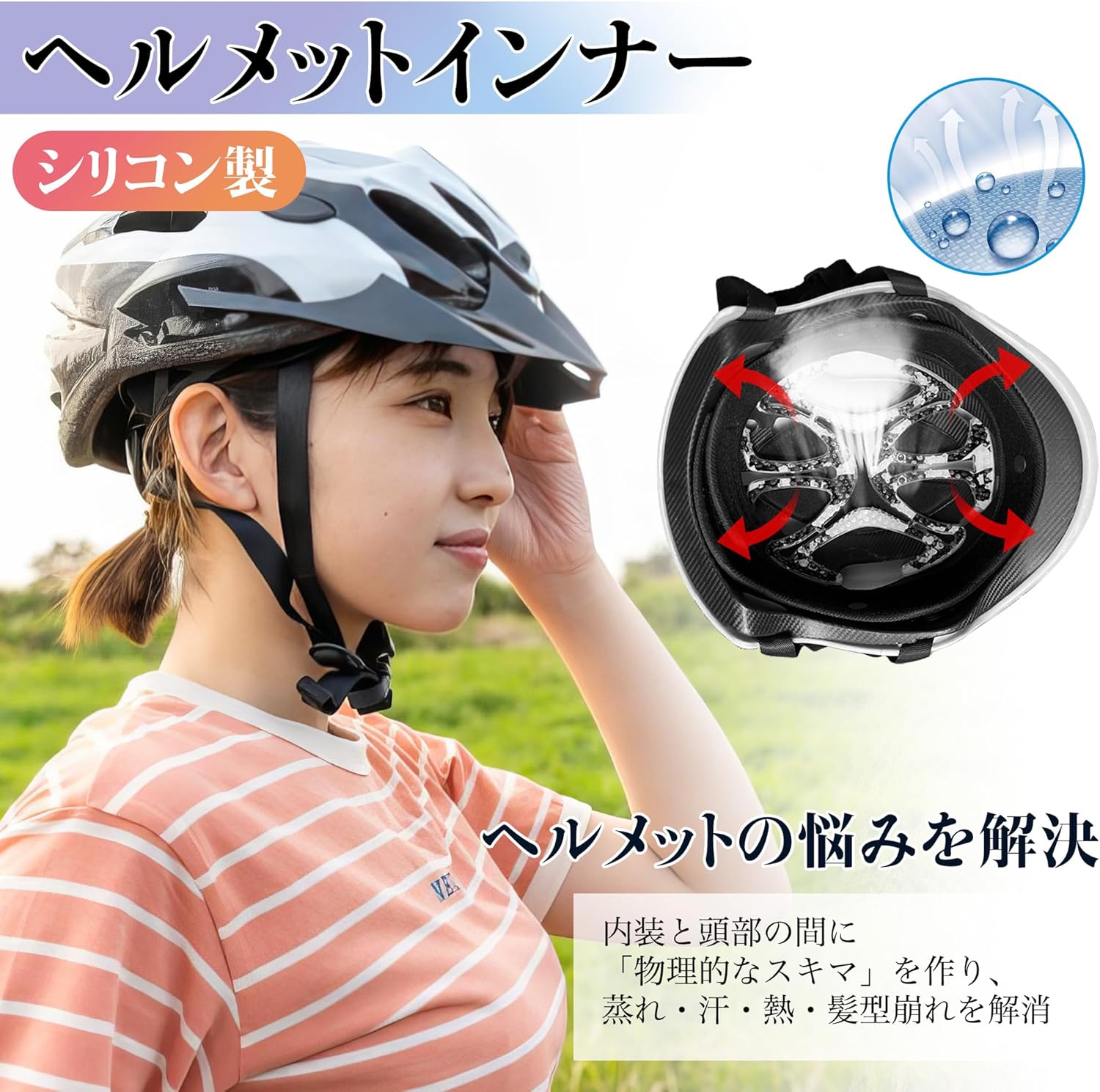 ヘルメット用シリコンベンチレーションライナー 軽量・蒸れ防止インナーパッド