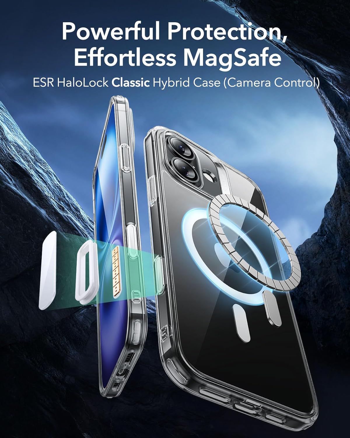 iPhone 16 ケース【Magsafe対応・耐衝撃・クリアブルー】