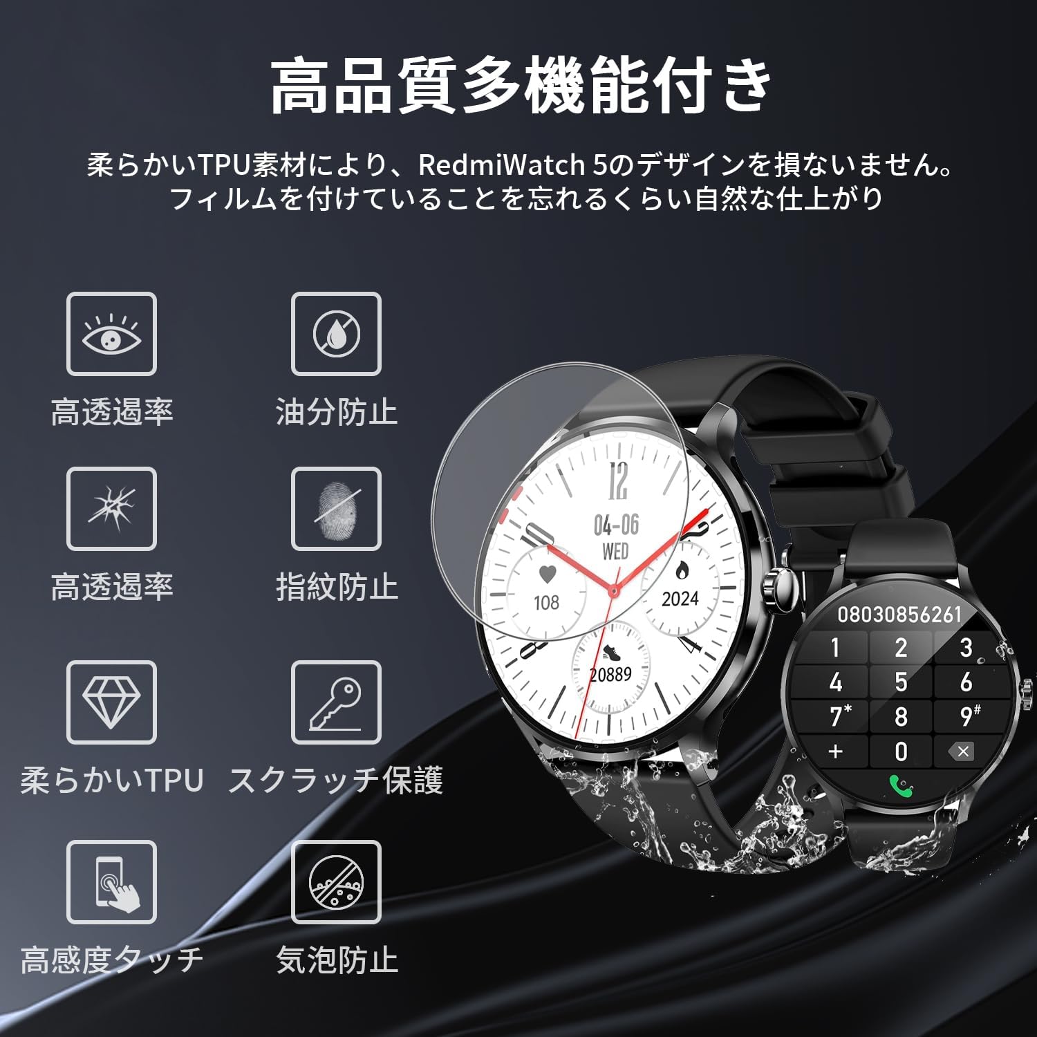 2025年モデル対応 スマートウォッチ用保護フィルム 4枚セット 超薄型0.3mm 日本製