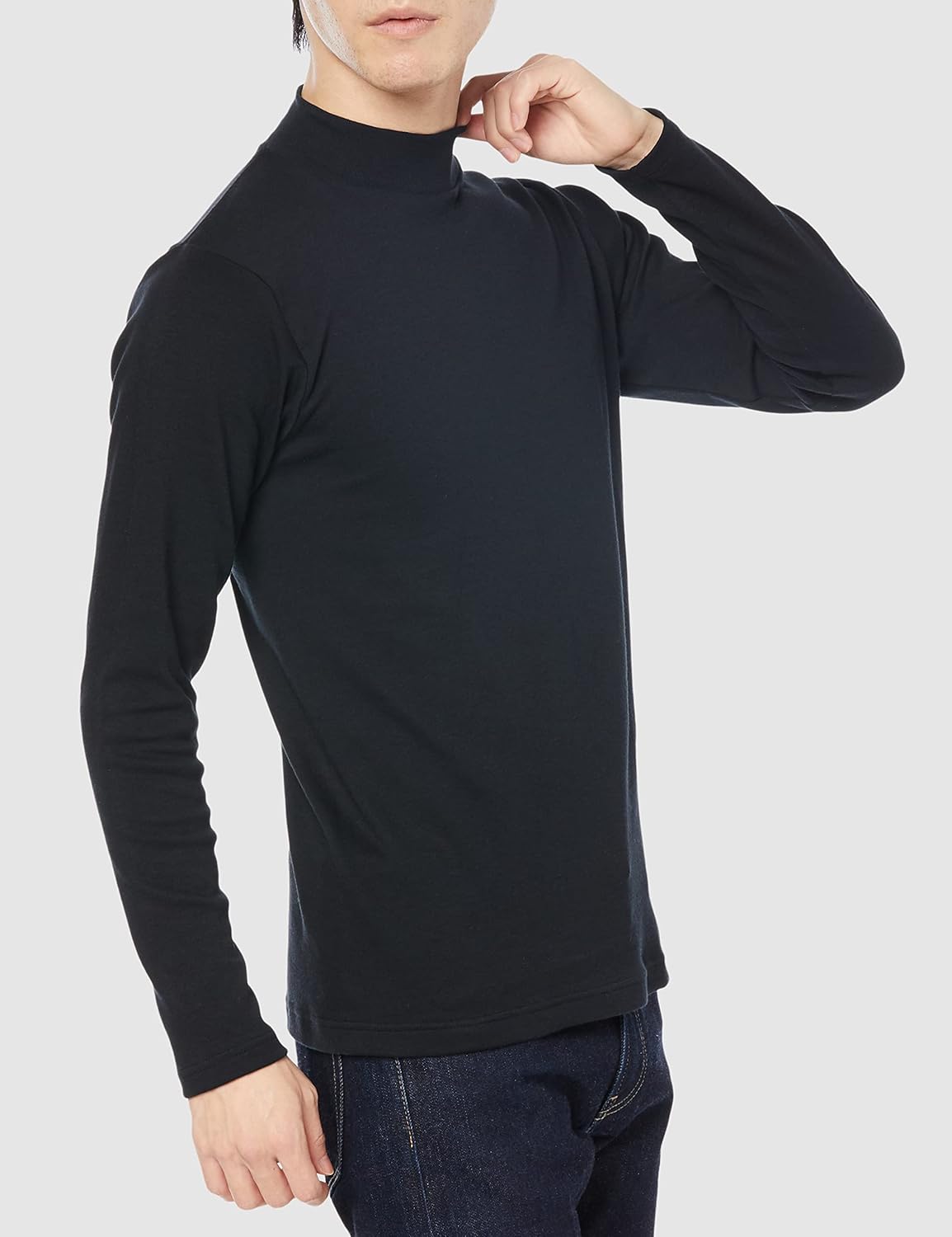 暖かいメンズ ロングスリーブTシャツ 綿100% 厚手ハイネックインナー