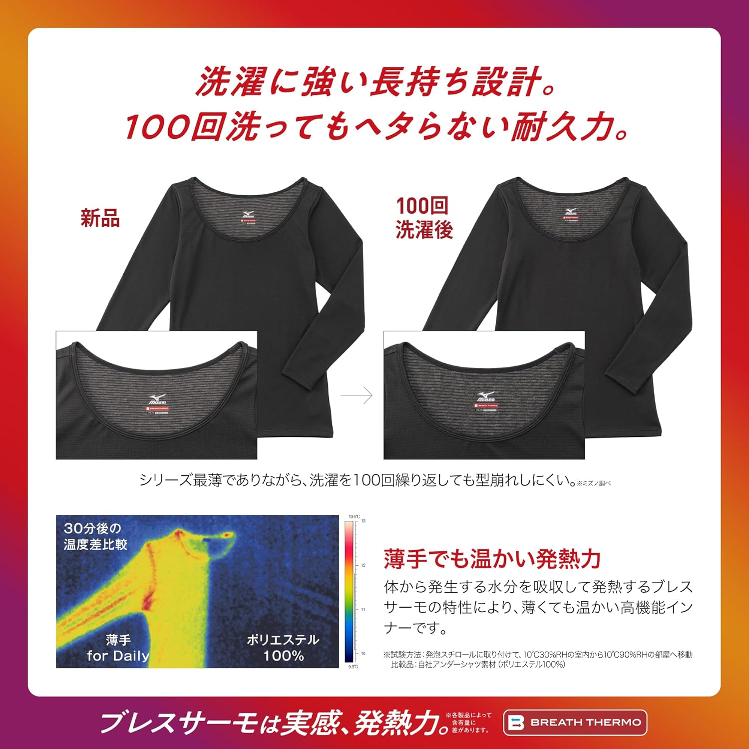 発熱素材薄手Vネック9分袖シャツ メンズ用アンダーウェア