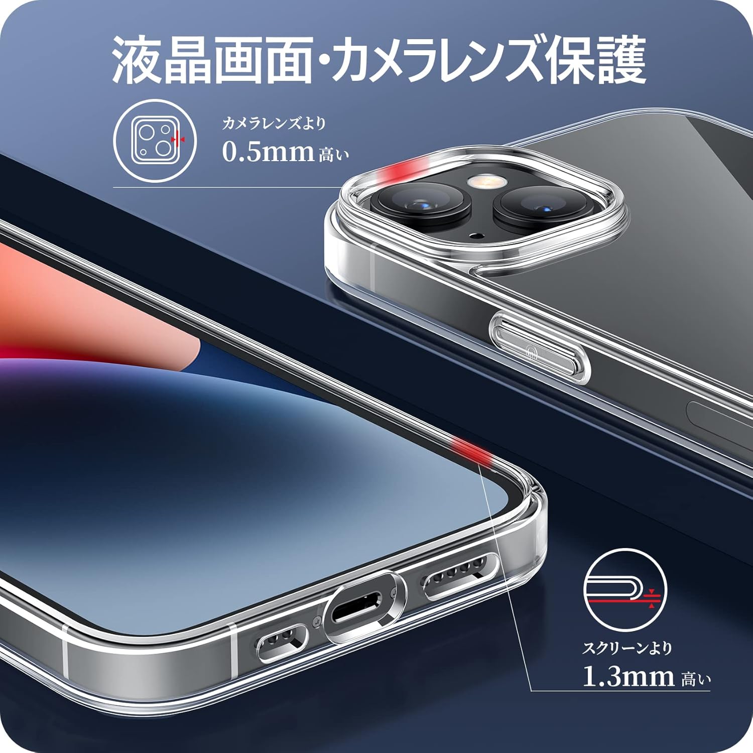 iPhone 13/14用米軍MIL規格取得クリアケース 耐衝撃・黄ばみ防止