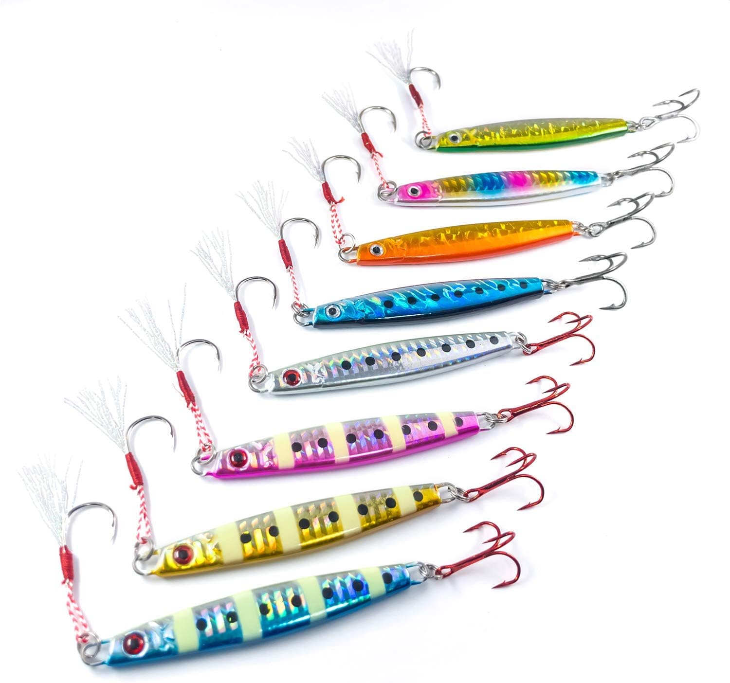 オルルド釣具 メタルジグ アシストフック付き シルバー＆赤フック 15g-150g 旬の魚用