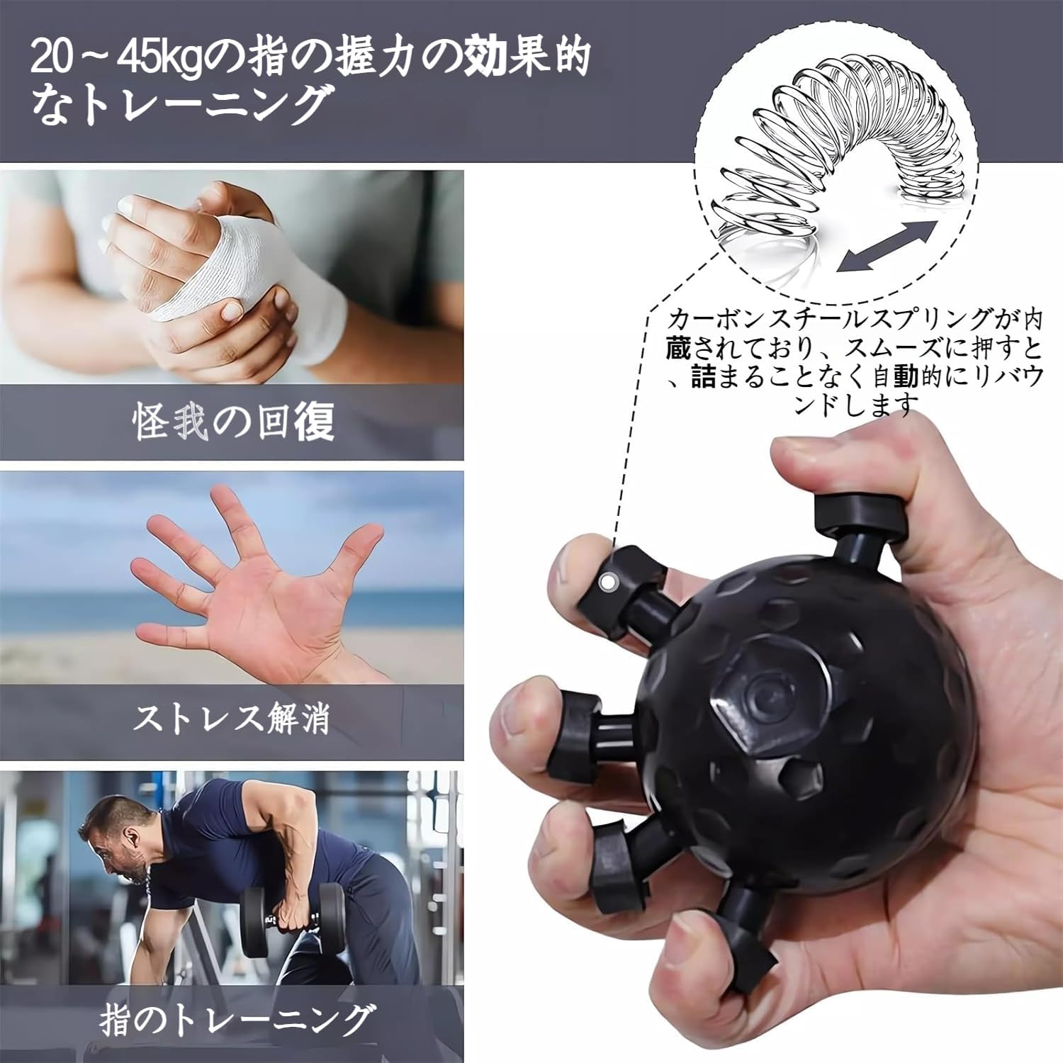 調節可能なハンドグリップ強化器 - シリコン製フィンガーエクササイザー、筋肉トレーニング・ストレス解消用