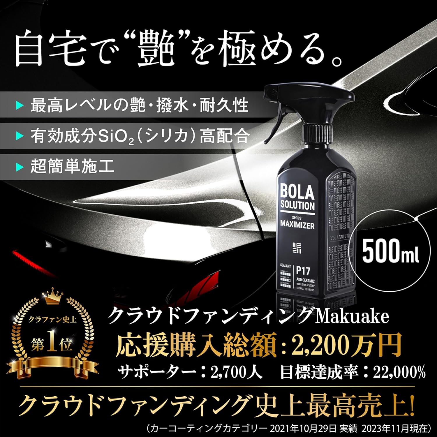 車用セラミックコーティング剤 500ml 日本正規品 洗車用品 ボラソリューション P17