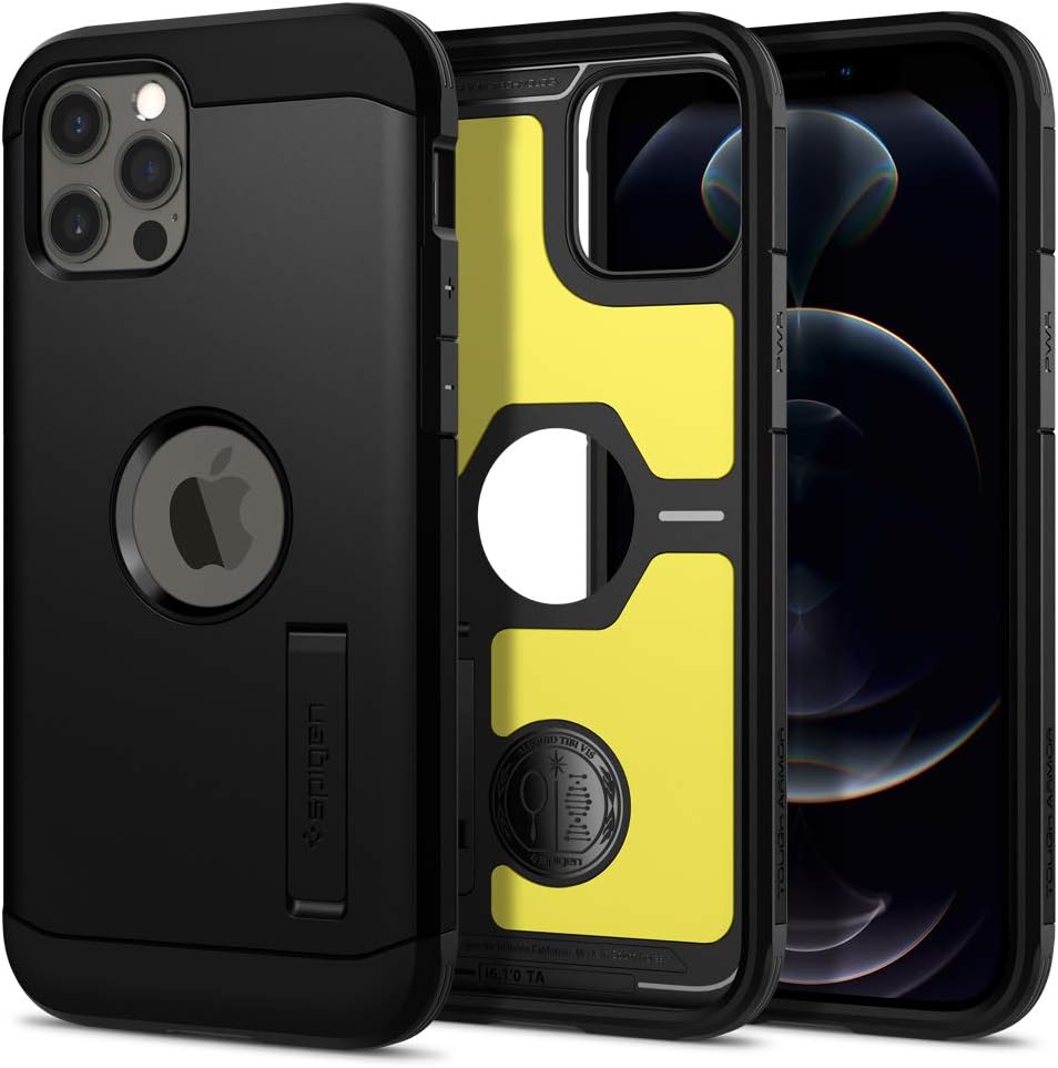 iPhone 12 Pro 用タフ・アーマーケース（スタンド付き・米軍MIL規格取得・三層構造・ブラック）