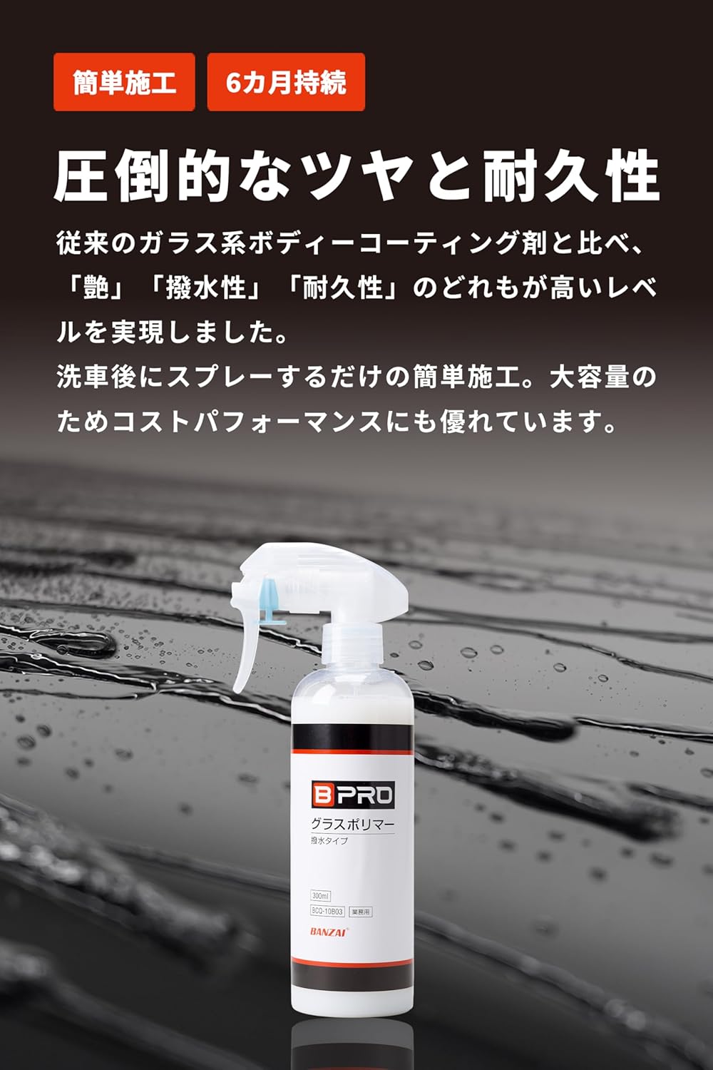 BPRO 車用撥水コーティング剤 グラスポリマー 300ml 日本製 6ヶ月耐久