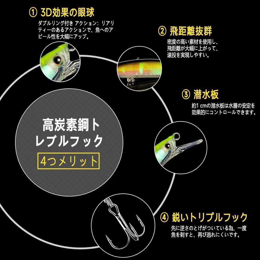 フローティングミノー 5色セット 夜光付き シーバス・ヒラメ用 14g