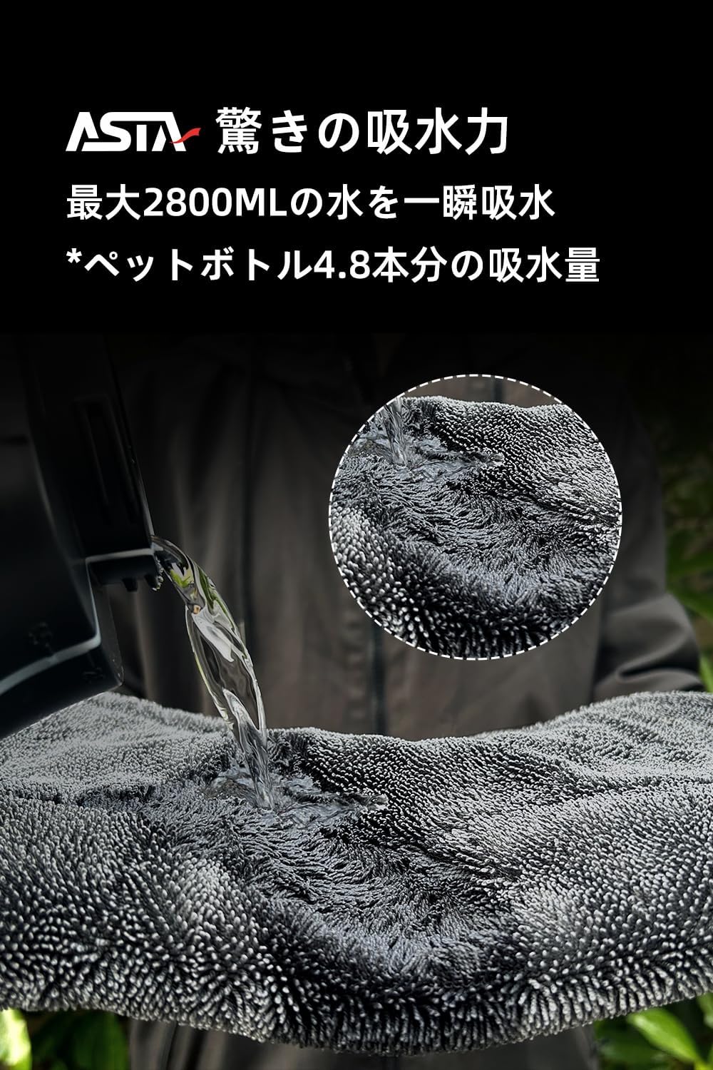 プロ仕様 大判 マイクロファイバー洗車タオル 吸水性抜群 2枚セット【40x40cm+60x90cm】