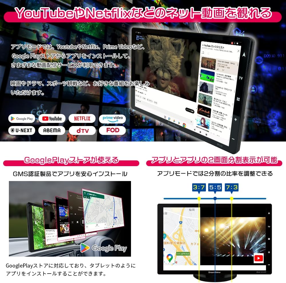 2024年ゼンリン地図搭載 10.1インチポータブルナビ ディスプレイオーディオ