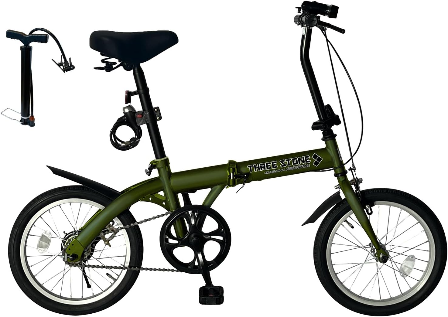 AIJYU 折りたたみ自転車 16インチ 軽量ミニベロ フロントライト付き (カーキ)