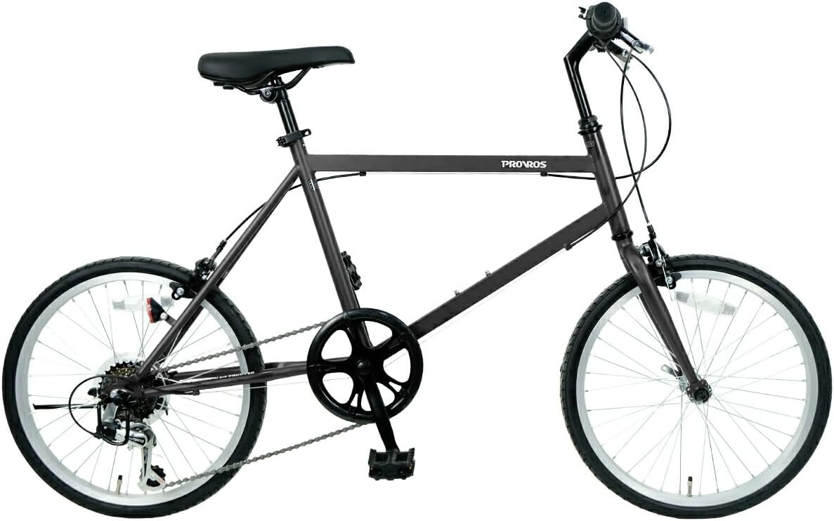 20インチ自転車 ミニべロ 軽量 シマノ6段変速 ワイヤー錠・LEDライト付き 通勤・通学用 P-208【メーカー保証1年】
