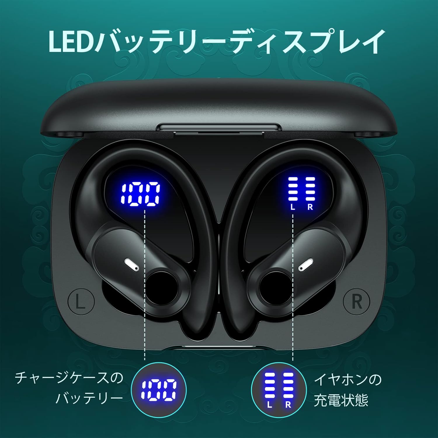 スポーツ用Bluetoothイヤホン IPX7防水 最大40時間再生 Hi-Fi音質 黒