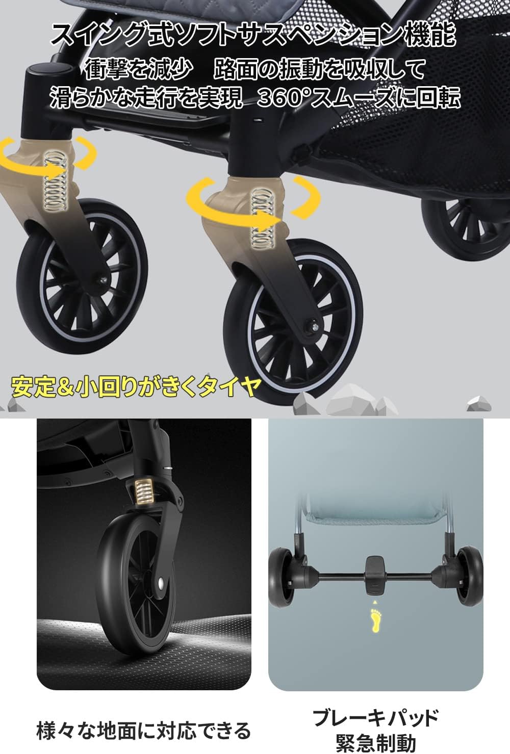 軽量B型ベビーカー 折り畳み式 UV対策 日除け付き ワンタッチ収納