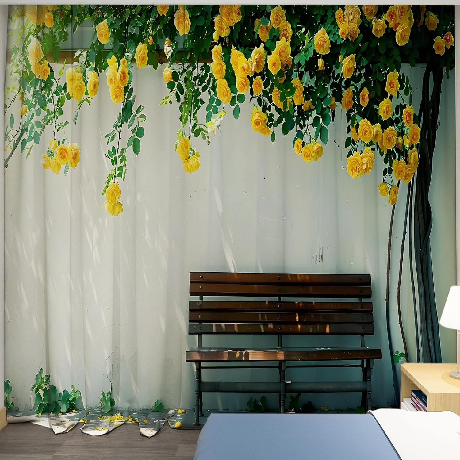 風景遮光カーテン 向日葵デザイン 断熱 UVカット 110×200cm 1枚組