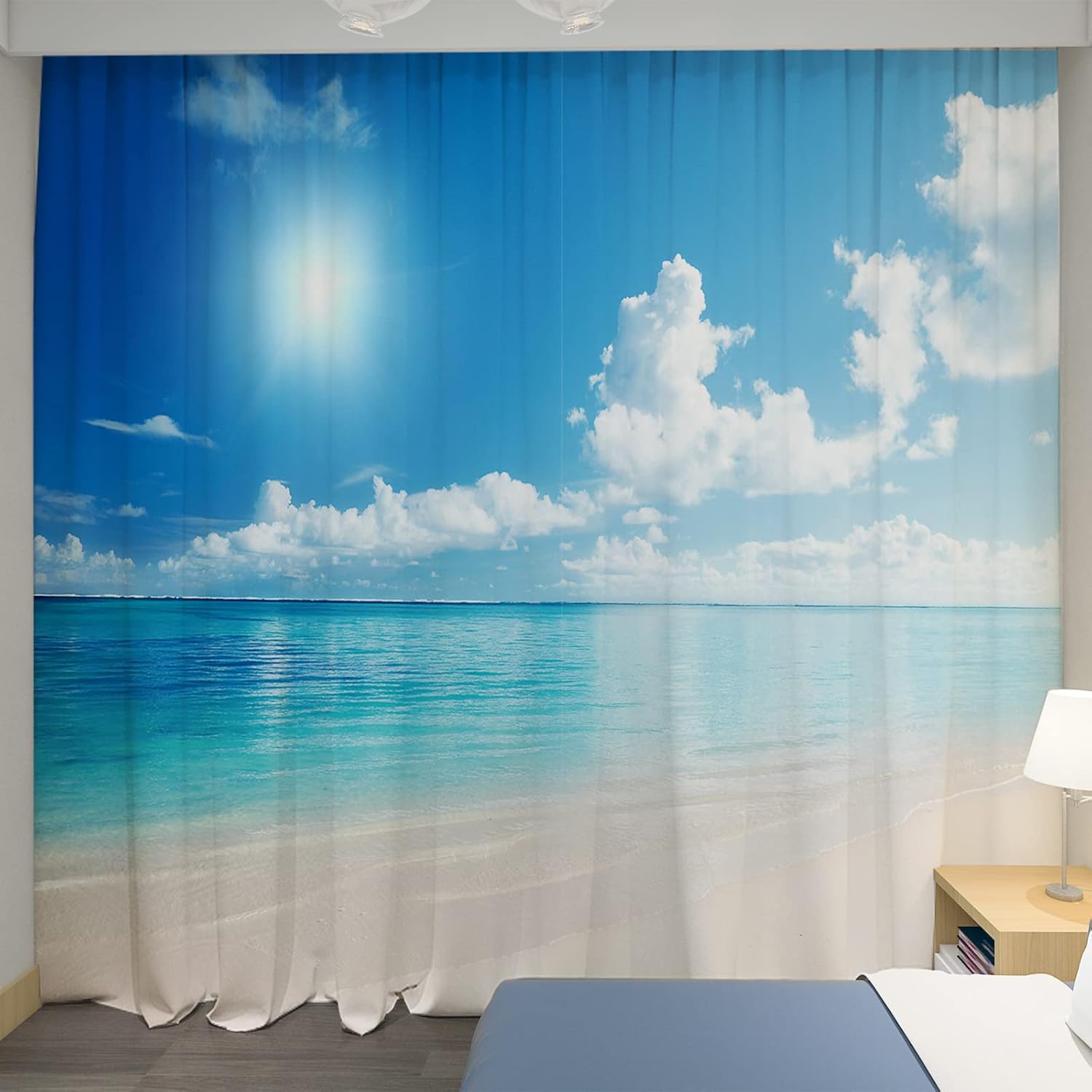 遮光カーテン 両開き 断熱 UVカット 青海 おしゃれ 2枚組 170cm x 100cm