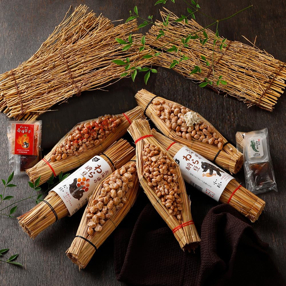 全国納豆鑑評会受賞 わら納豆ギフトセット(大粒2本・小粒2本・わさび1本・激辛1本)