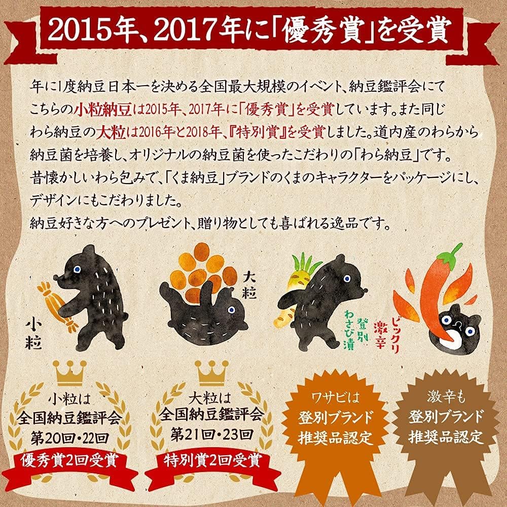 全国納豆鑑評会受賞 わら納豆ギフトセット(大粒2本・小粒2本・わさび1本・激辛1本)