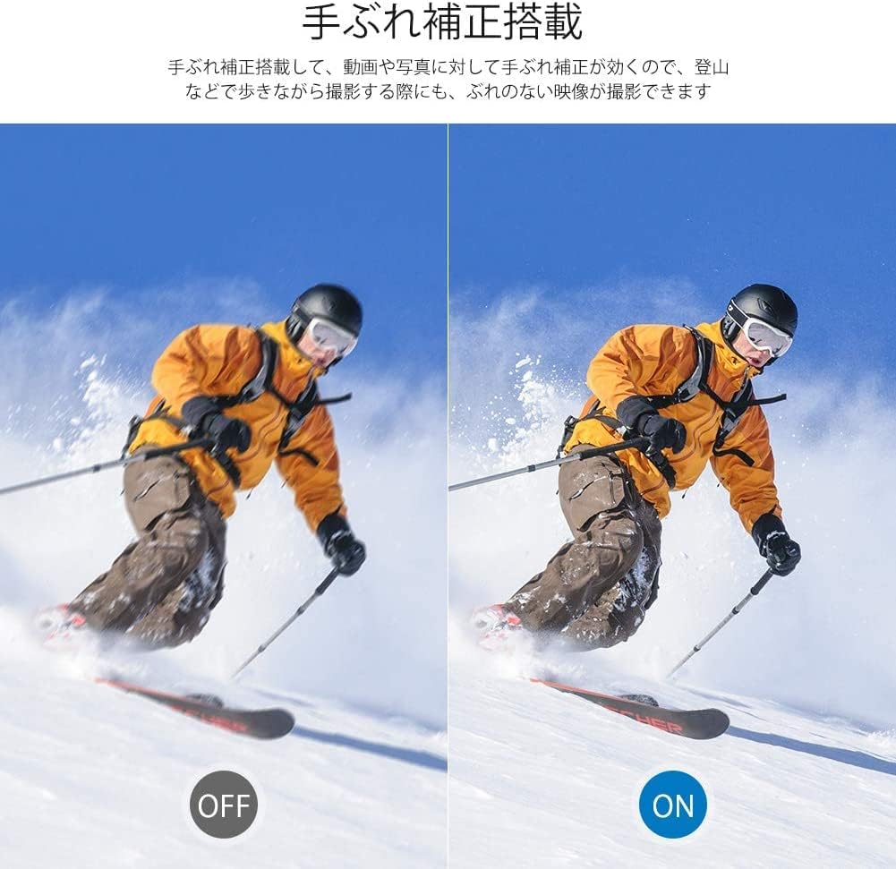 4K対応アクションカメラ EK7000 Pro - 2000万画素、手ブレ補正、40m防水、リモコン付き、64GBメモリカード、豊富なアクセサリー付き