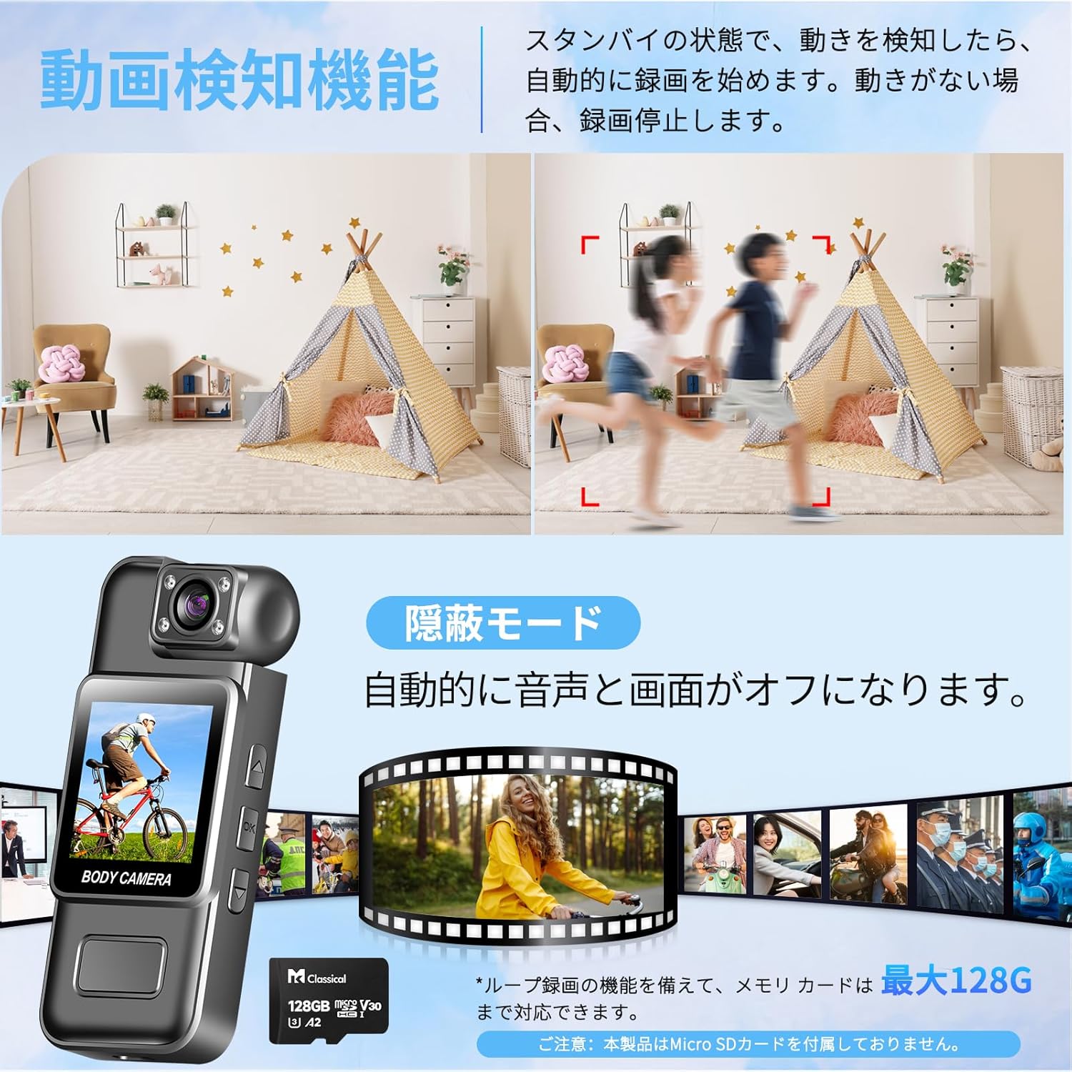 【小型ビデオカメラ 1.54インチ 180度回転レンズ USBカードリーダー付き 自撮り対応】