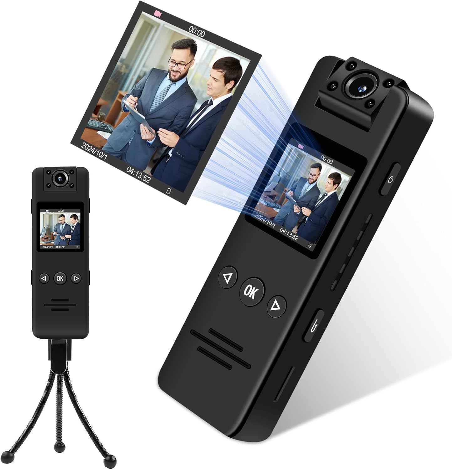 ウェアラブル小型カメラ 1080P軽量54g 動体検知・暗視機能・三脚付 256GBカード対応