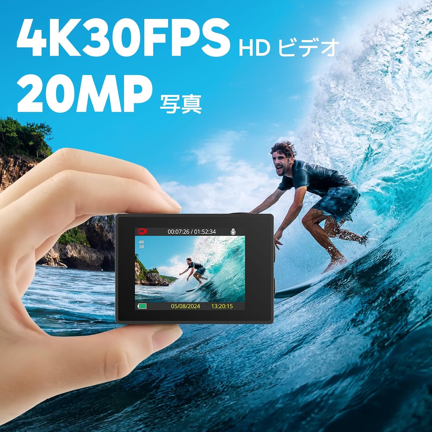 AKASO EK7000 4Kアクションカメラ 水中撮影対応 リモコン付き 170度広角レンズ 40M防水 1050mAhバッテリー2個付