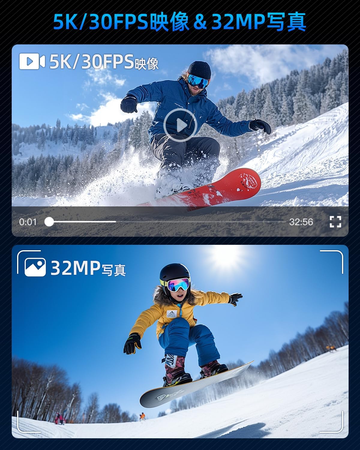 5K対応の超小型アクションカメラ - 防水・手ぶれ補正・豊富なアクセサリー付き