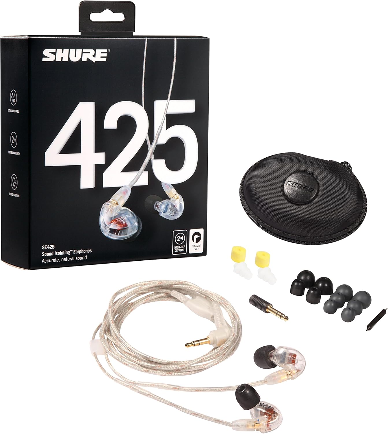 シュア SE425 有線カナル型イヤホン クリア 高遮音性 プロ仕様【国内正規品/保証2年】