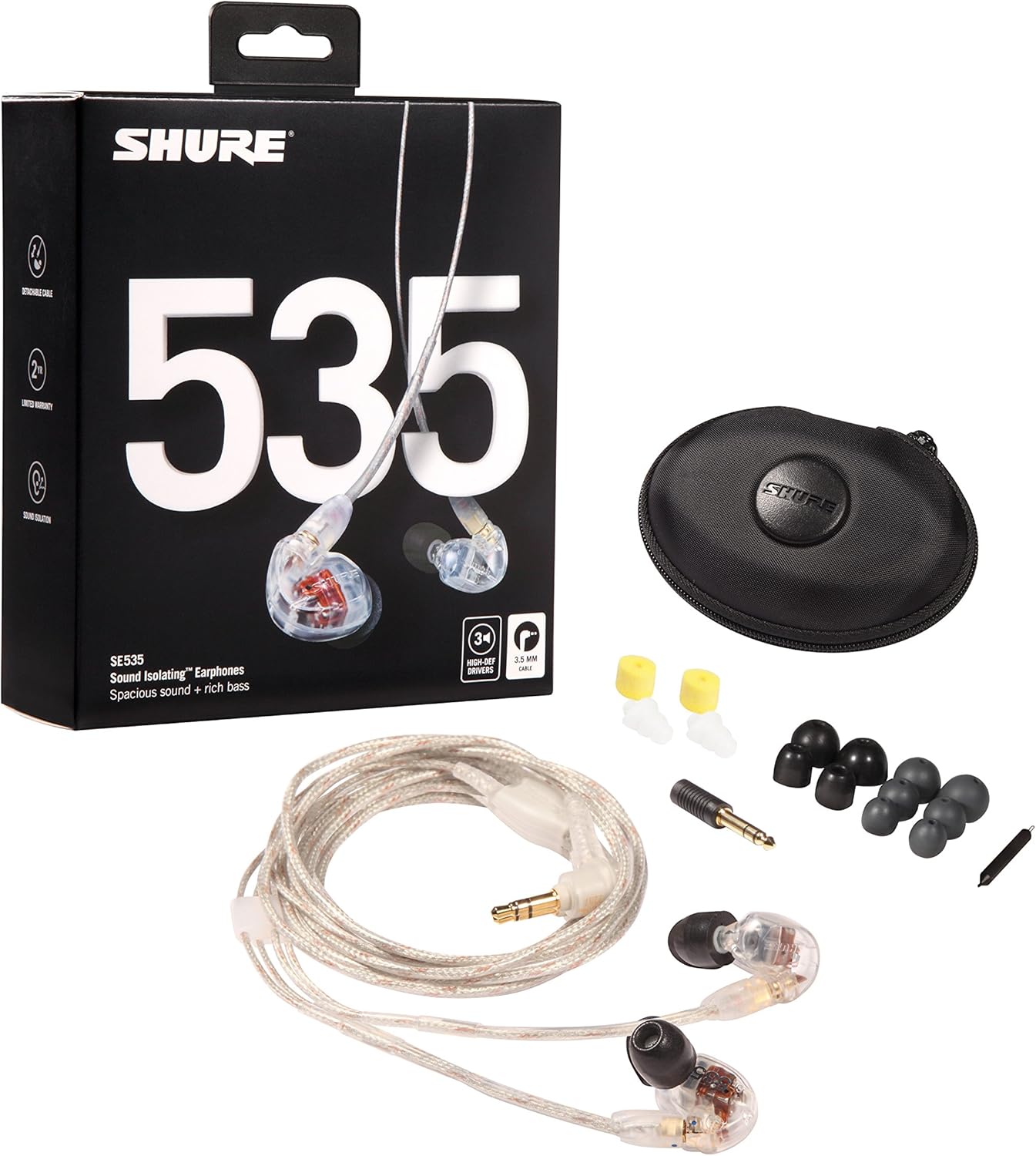 SHURE SE535 カナル型イヤホン 高遮音性 クリアモデル プロ仕様 【国内正規品/メーカー保証2年】