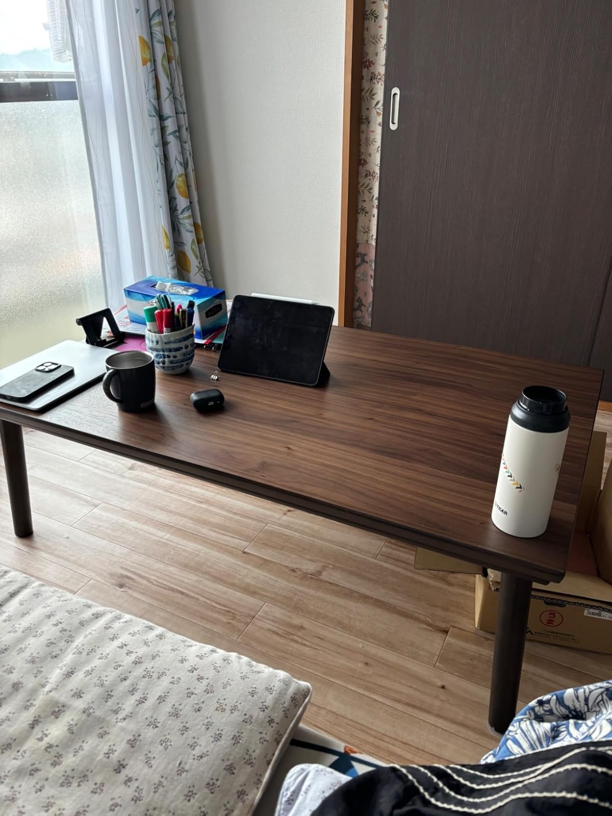 おしゃれな北欧デザインの木製こたつテーブル（幅120cm、フラットヒーター）